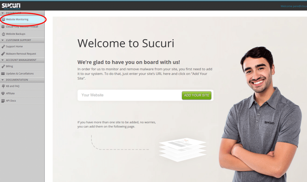 היכנס לחשבון Sucuri החדש שלך ונווט ל-Website Monitoring