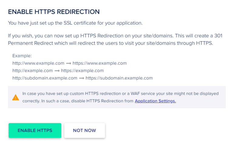 בחרו ב-ENABLE HTTPS או פשוט דלגו על ידי לחיצה על Not Now