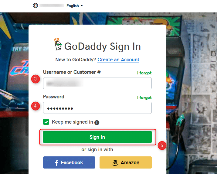 היכנסו לחשבון GoDaddy