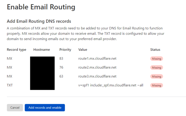 add email routing dns record